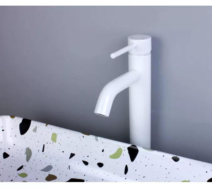 Смеситель для раковины высокий Bronze De Luxe, Выбрать цвет: Белый, изображение 3