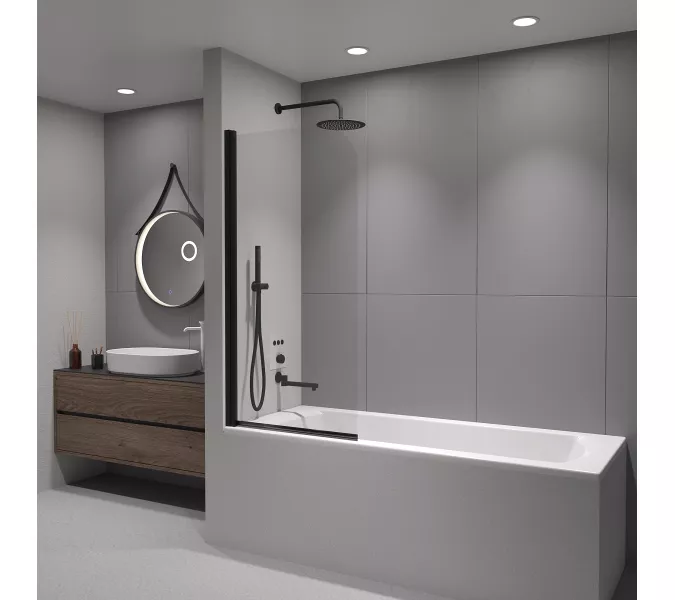 Шторка на ванну RGW SC-109B, Цвет стекла: прозрачное, Цвет профиля: Черный, Выбрать размер: 60