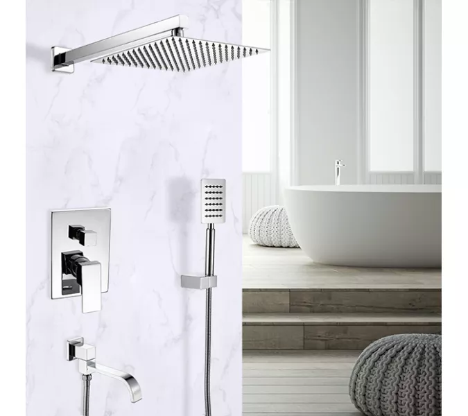 Душевая система ACWEN 6603A встраиваемая  с изливом, хром, Выбрать цвет: глянцевый хром, изображение 2