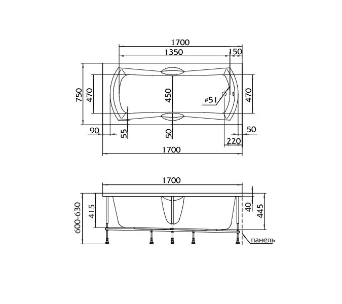Ванна акриловая  1Marka AGORA 170x75, изображение 16