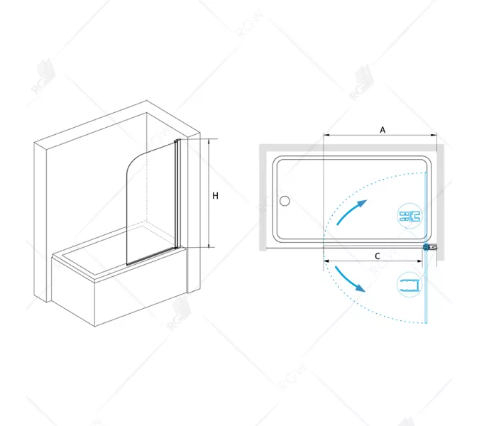 Шторка на ванну RGW SC-109B, Цвет стекла: прозрачное, Цвет профиля: Черный, Выбрать размер: 60, изображение 6