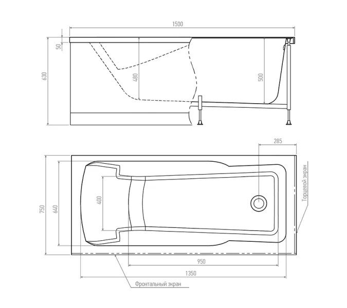 Ванна акриловая TIMO HELLA 150х75 170х75 180х80, Выбрать размер: 150*75, изображение 7