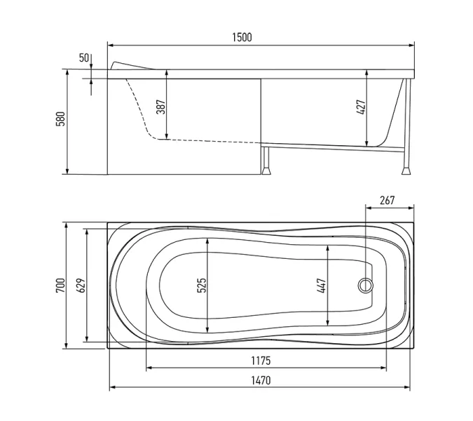 Ванна акриловая TIMO KATA 150х70 170х70 180х80, Выбрать размер: 150*70, изображение 7