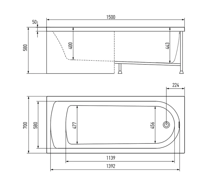 Ванна акриловая TIMO MIKA 150*70 170*70, Выбрать размер: 150*70, изображение 7