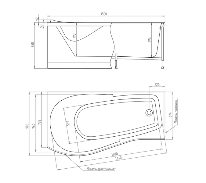 Ванна акриловая TIMO VINO L/R 150х90 170х90, Выбрать размер: 150*90, Ориентация: левая, изображение 7