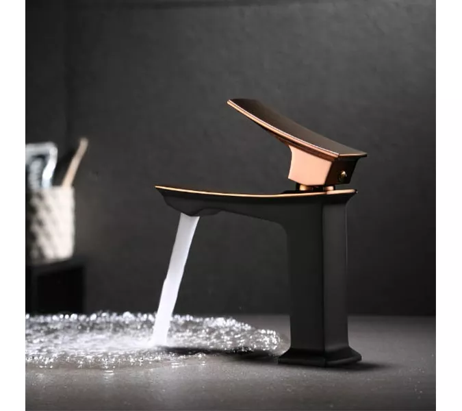 Смеситель  для раковины  ACWEN 610011RB, Выбрать цвет: черный/розовое золото, изображение 3