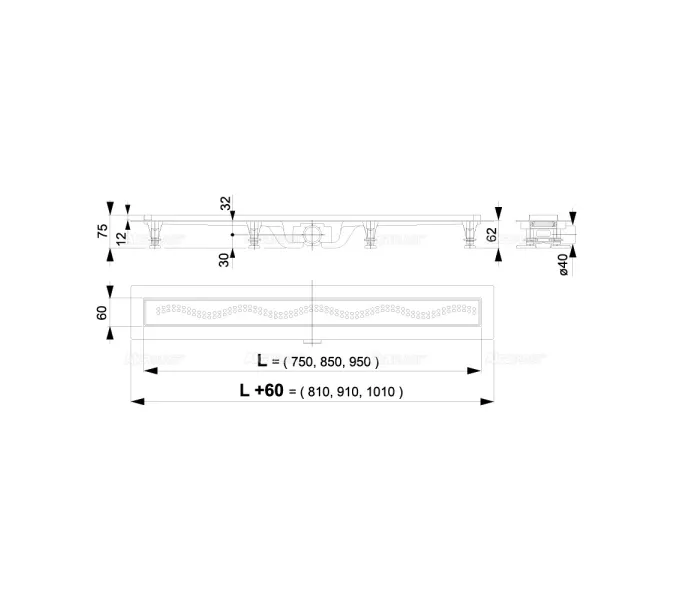 Alcaplast APZ8 Simple Водоотводящий желоб с порогами для перфорированной решетки, Выбор длины (мм): 850, изображение 2