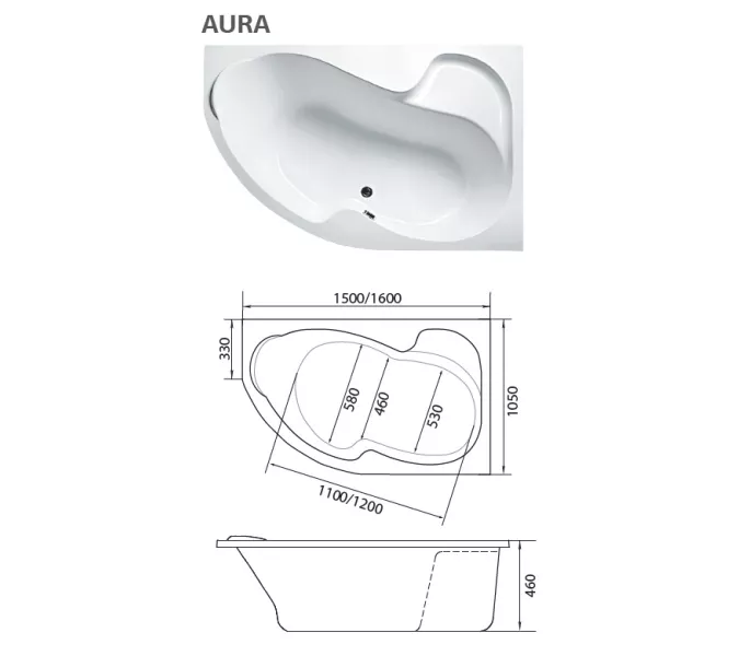 Ванна 1Marka AURA  L/R, Выбрать размер: 150x105, Ориентация: Левая, изображение 6