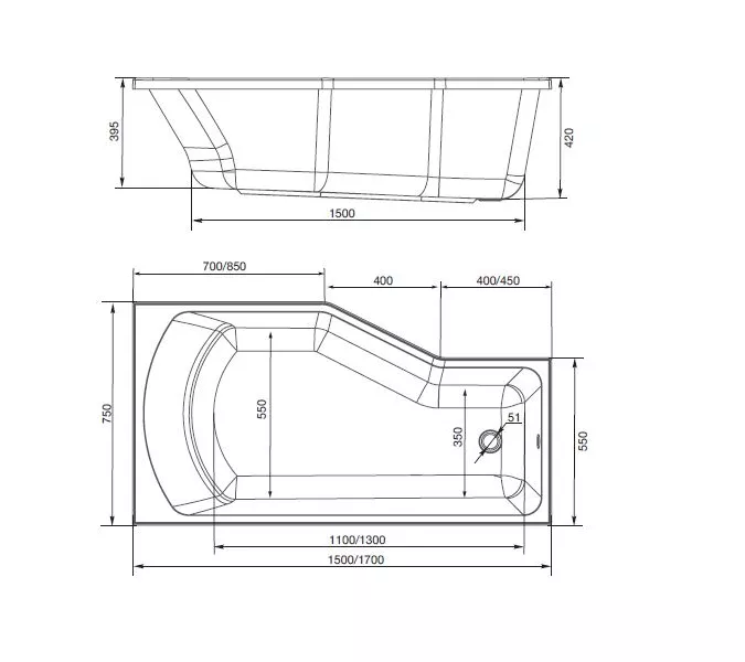 Ванна 1Marka  Convey  L/R, Выбрать размер: 150x75, Ориентация: Левая, изображение 5
