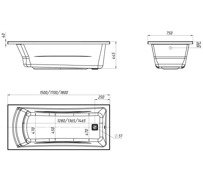 Ванна 1Marka  PRIME, Выбрать размер: 150x75, изображение 7