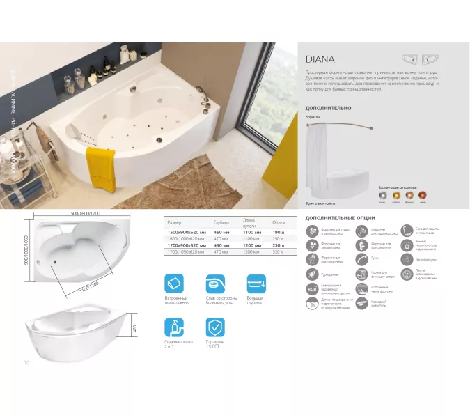 Ванна 1Marka DIANA, Выбрать размер: 150x90, Ориентация: левая, изображение 10