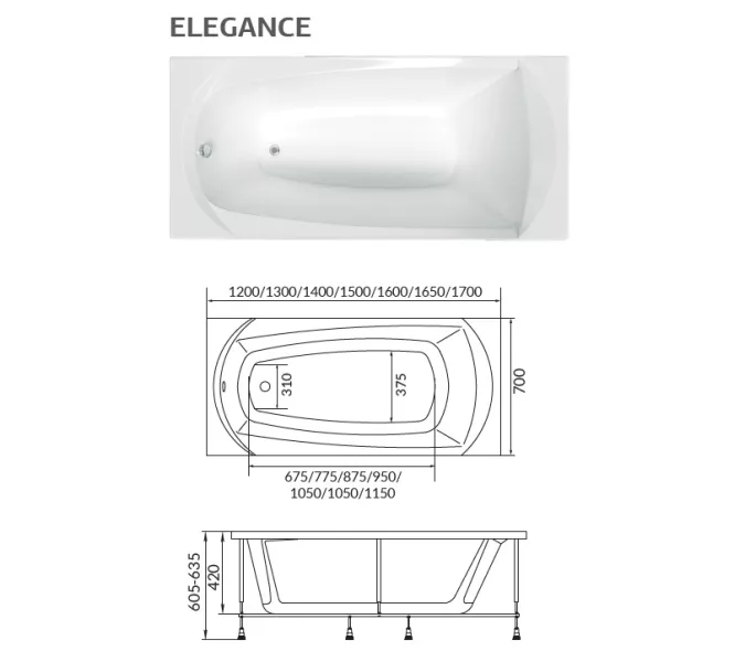 Ванна 1Marka ELEGANCE, Выбрать размер: 120x70, изображение 5