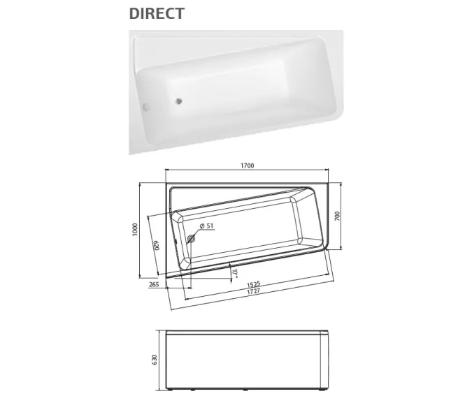 Ванна 1Marka DIRECT  L/R, Выбрать размер: 170x100, Ориентация: Левая, изображение 7
