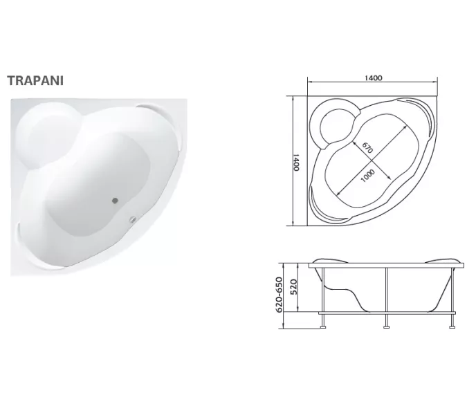 Ванна Marka One TRAPANI 140x140, изображение 8