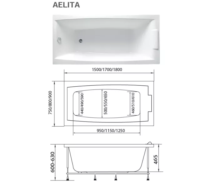 Ванна 1Marka  AELITA, Выбрать размер: 150*75, изображение 6