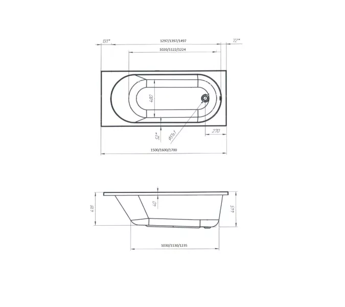 Ванна 1 Marka VESPER, Выбрать размер: 170х70, изображение 9