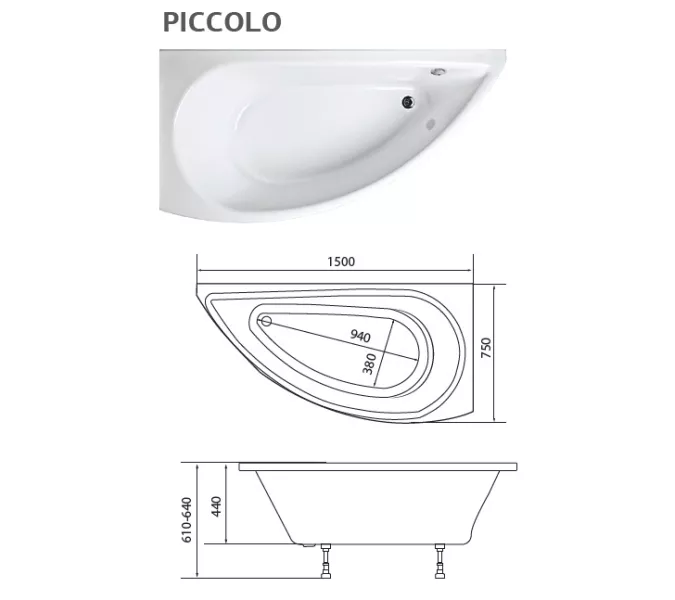 Ванна 1Marka PICCOLO 150x75 L/R, Выбрать размер: 150*75, Ориентация: Левая, изображение 10