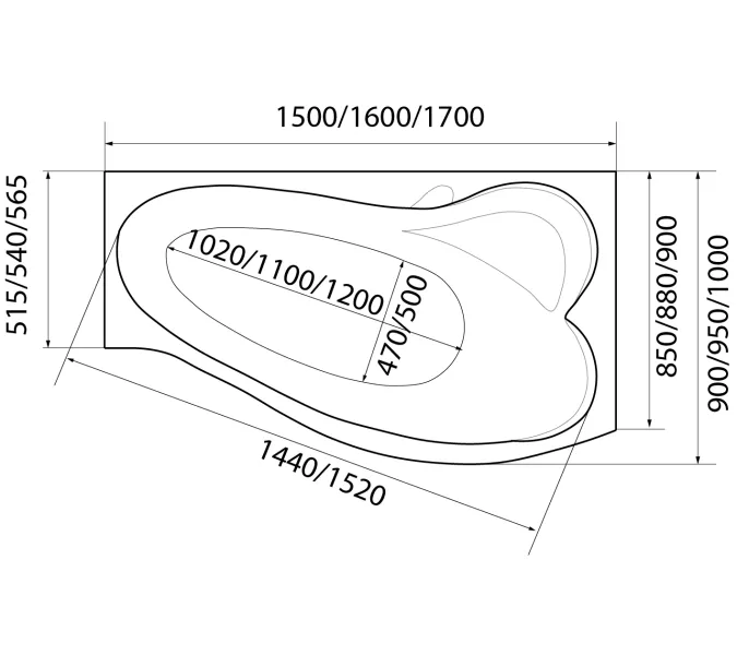 Ванна 1Marka  GRACIA  L/R, Выбрать размер: 150*90, Ориентация: Левая, изображение 14
