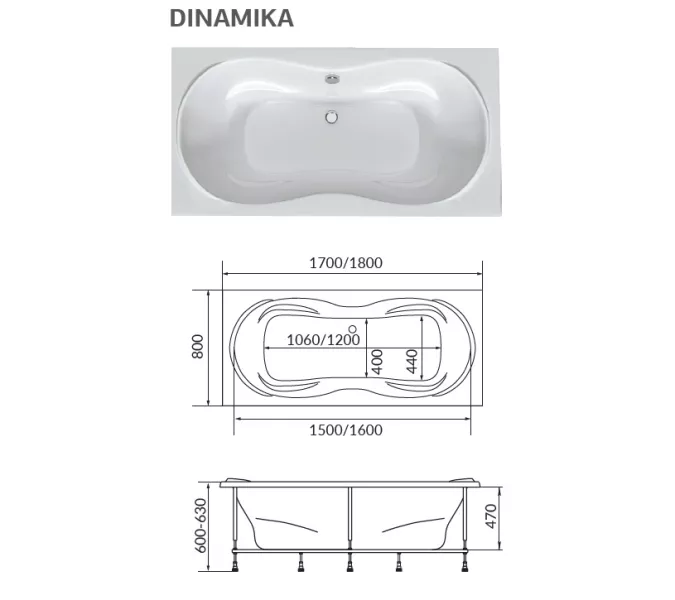Ванна 1Marka DINAMIKA, Выбрать размер: 170x80, изображение 7