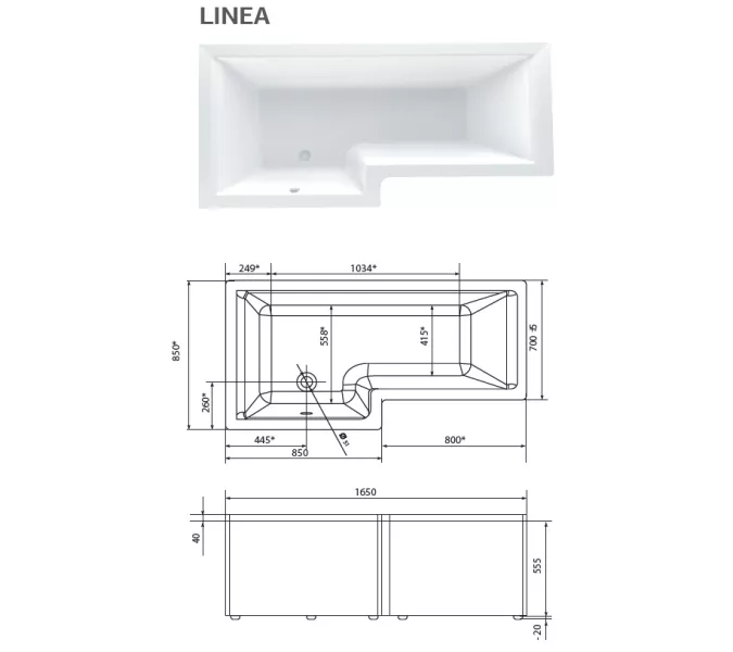Ванна 1Marka LINEA 165x85 L/R, Выбрать размер: 165*85, Ориентация: Левая, изображение 10