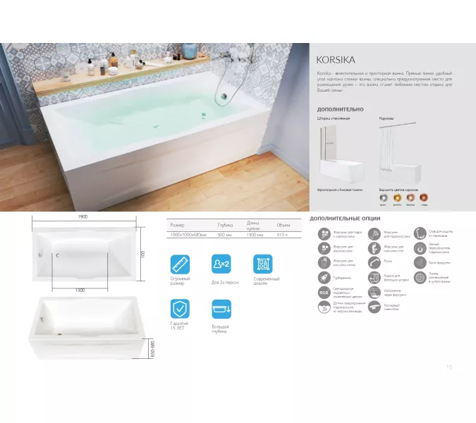 Ванна 1Marka KORSIKA 190x100, изображение 5