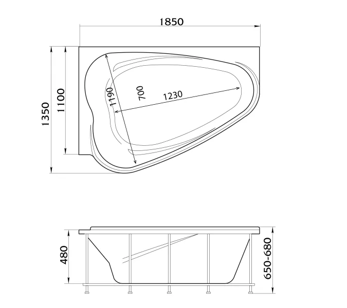 Ванна 1Marka  LOVE 185x135 L/R, Выбрать размер: 185*135, Ориентация: Левая, изображение 11