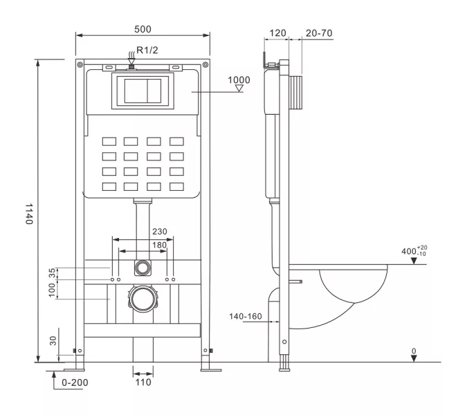 Инсталляция ABBER AC0105 для подвесного унитаза, изображение 4