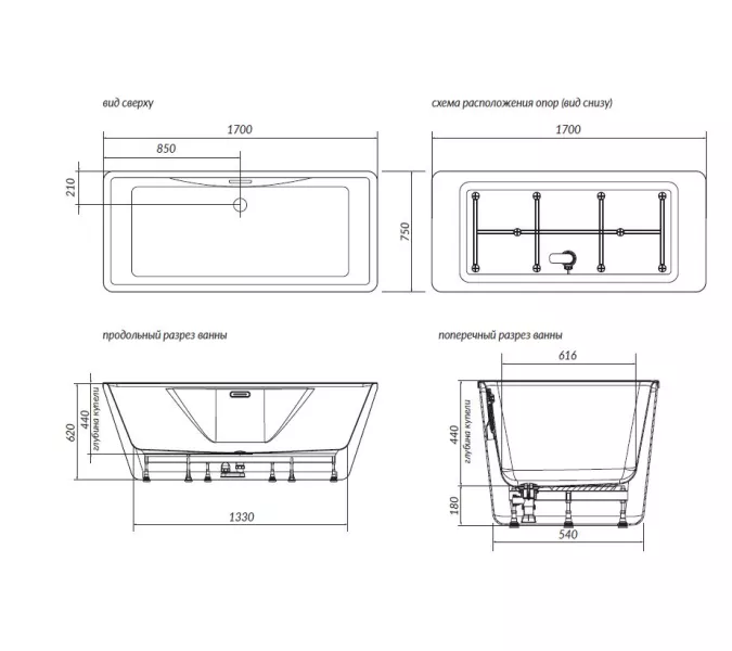 Ванна акриловая  AIMA "ICON" 170*75, изображение 7