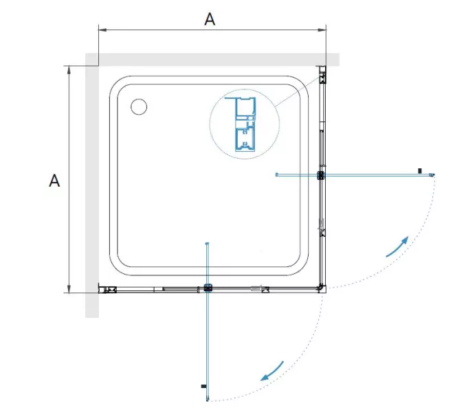Душевой уголок RGW PA-038, Цвет стекла: прозрачное, Цвет профиля (вариация): Хром, Выбрать размер: 90*90, изображение 2