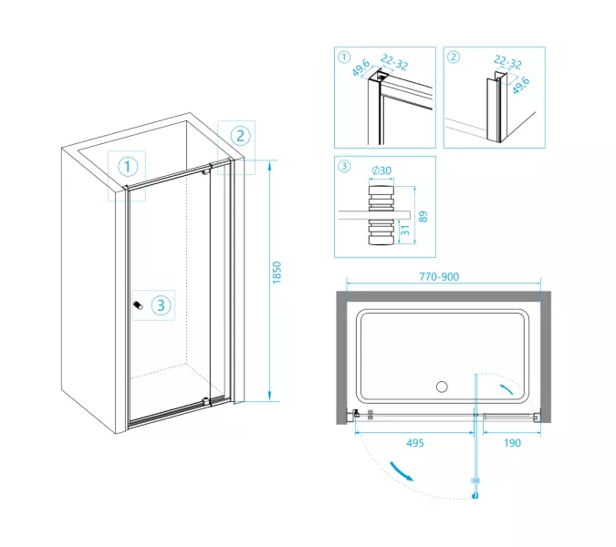 Душевая дверь RGW PA-02B NEW, Цвет стекла: прозрачное, Цвет профиля (вариация): Черный, Выбрать размер: 80, изображение 5