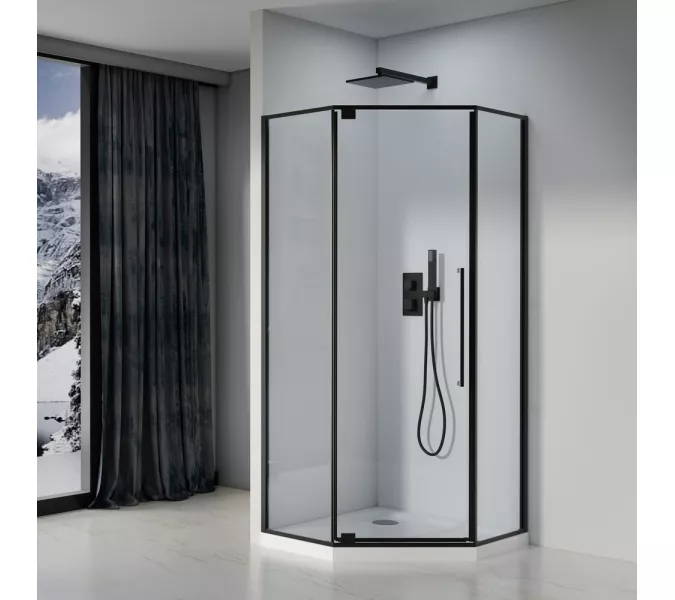 Душевое ограждение Black&White S815 BC, Цвет стекла: прозрачное, Цвет профиля: Черный, Выбрать размер: 100x100, изображение 2