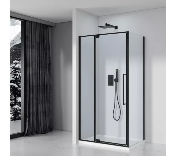 Душевое ограждение Black&White S818 BC, Цвет стекла: прозрачное, Цвет профиля: Черный, Выбрать размер: 100х80, изображение 2