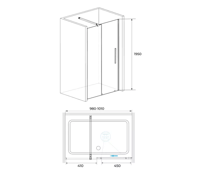 Душевая дверь RGW TO-18B, Цвет стекла: прозрачное, Цвет профиля (вариация): Черный, Выбрать размер: 100, изображение 2