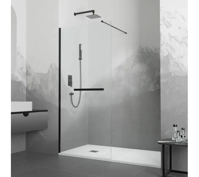 Душевая перегородка RGW WA-041B, Цвет стекла: прозрачное, Цвет профиля (вариация): Черный, Выбрать размер: 120