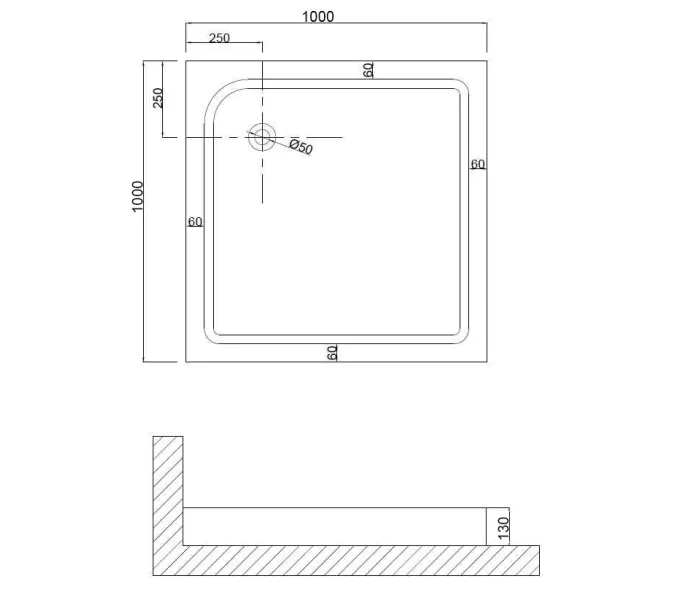 Душевой поддон NG-100-100Q/ 90-90Q /80-80Q квадрат, Выбрать размер: 100*100, изображение 2