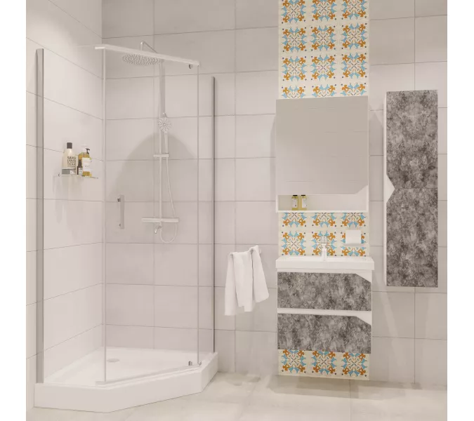 Душевое  ограждение  NG-6605-08  трапеция, дверь распашная, без поддона 90*90