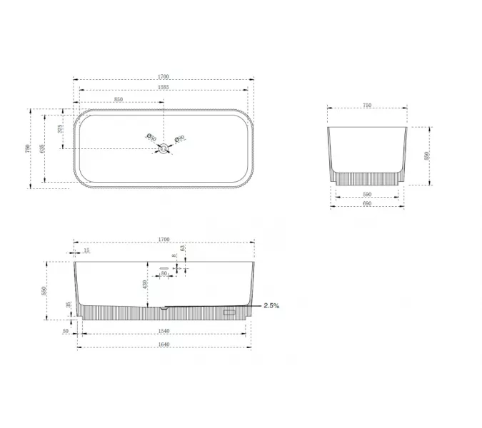 Ванна из искусственного камня ABBER Stein AS9663Violett фиолетовая 170*75, изображение 4