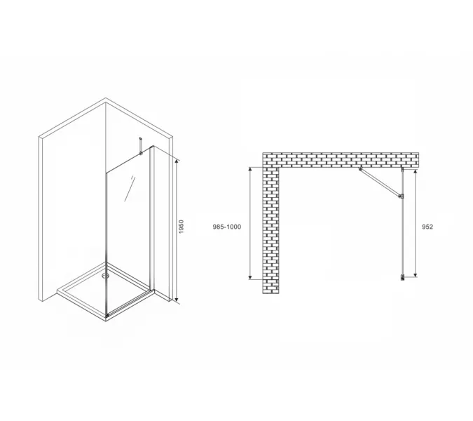 Боковая стенка ABBER Zart S, Цвет профиля (вариация): Хром, Выбрать цвет: прозрачное, Выбрать размер: 100, изображение 3