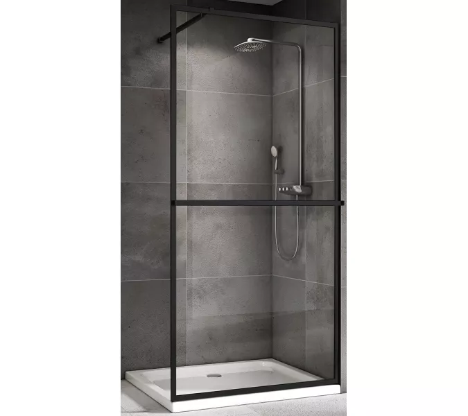 Душевая перегородка ABBER Immer Offen (толщина 8мм), Цвет профиля (вариация): Черный, Выбрать цвет: прозрачное, Выбрать размер: 120