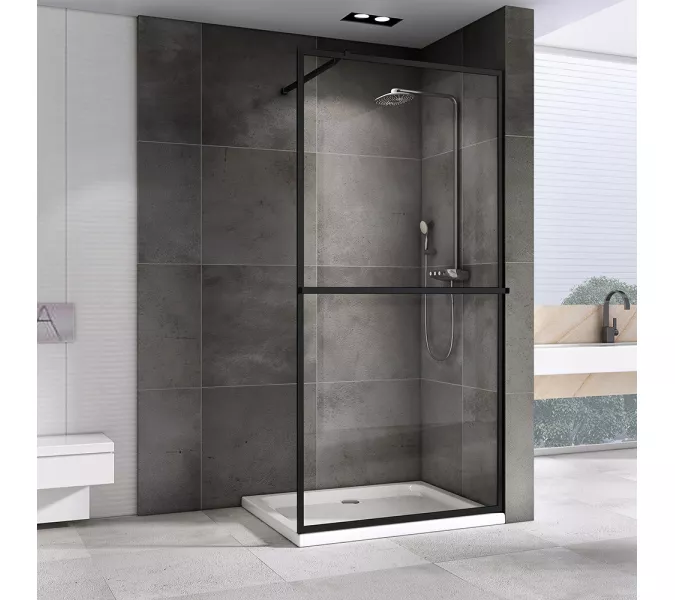 Душевая перегородка ABBER Immer Offen (толщина 8мм), Цвет профиля (вариация): Черный, Выбрать цвет: прозрачное, Выбрать размер: 120, изображение 2