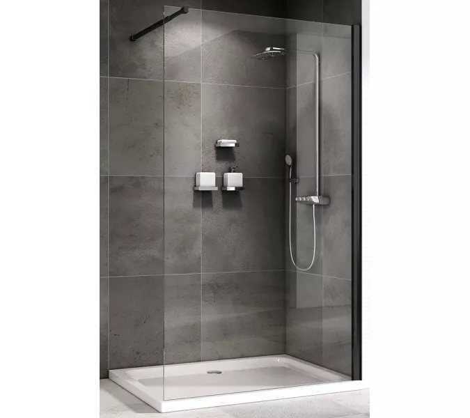 Душевая перегородка ABBER Immer Offen (толщина 8мм), Цвет профиля (вариация): Черный, Выбрать цвет: прозрачное, Выбрать размер: 120
