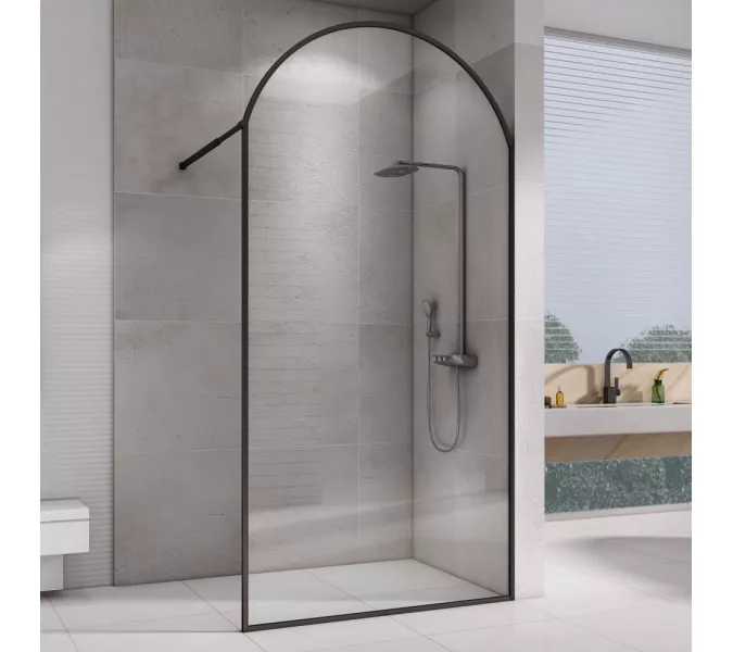 Душевая перегородка ABBER Immer Offen (толщина 8мм), Цвет профиля (вариация): Черный, Выбрать цвет: прозрачное, Выбрать размер: 100