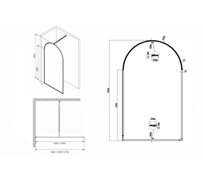 Душевая перегородка ABBER Immer Offen AG64120B (6мм), изображение 3