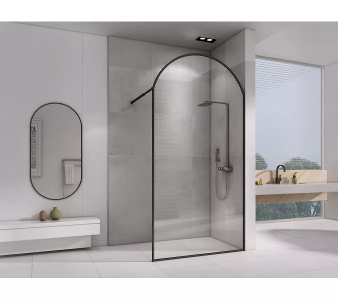 Душевая перегородка ABBER Immer Offen (толщина 6мм), Цвет профиля (вариация): Черный, Выбрать цвет: прозрачное, Выбрать размер: 120, изображение 2