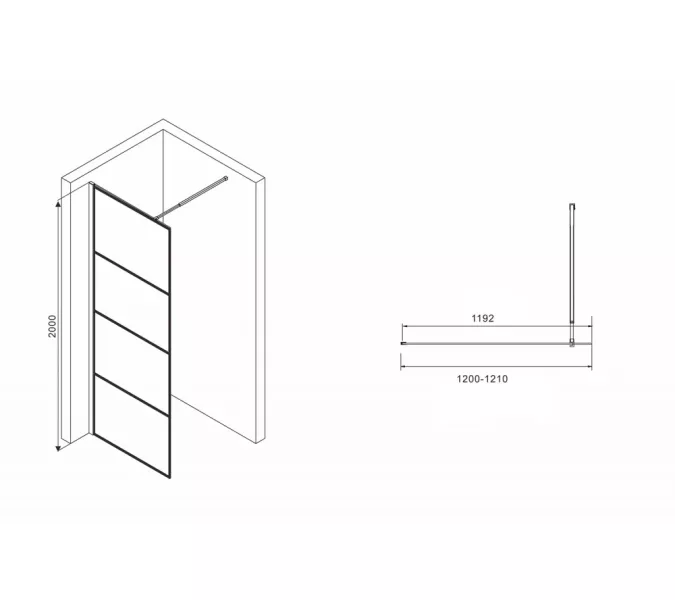 Душевая перегородка ABBER Immer Offen AG65120B, Цвет профиля (вариация): Черный, Выбрать цвет: прозрачное, Выбрать размер: 120, изображение 3