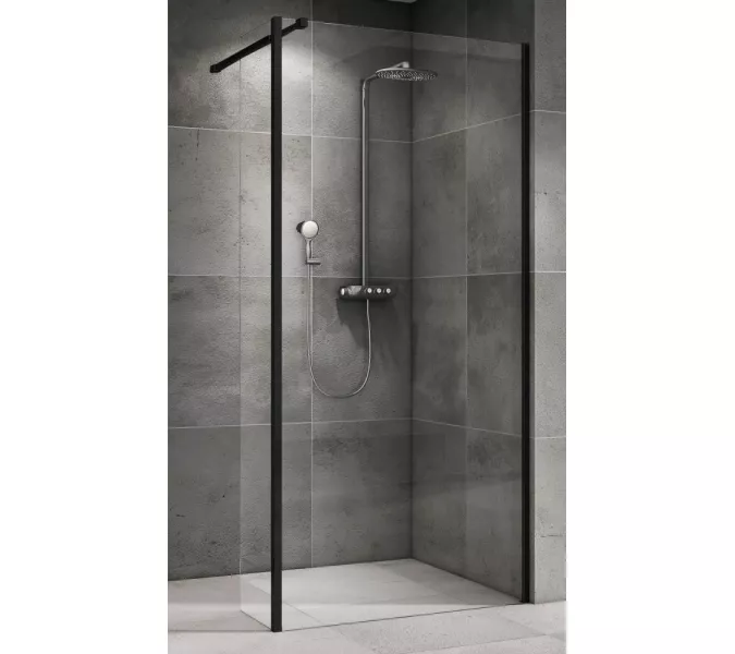 Душевая перегородка ABBER Immer Offen AG66120B, Цвет профиля (вариация): Черный, Выбрать цвет: прозрачное, Выбрать размер: 120