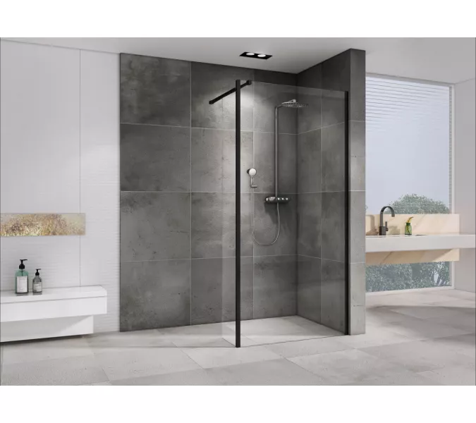 Душевая перегородка ABBER Immer Offen AG66120B, Цвет профиля (вариация): Черный, Выбрать цвет: прозрачное, Выбрать размер: 120, изображение 2