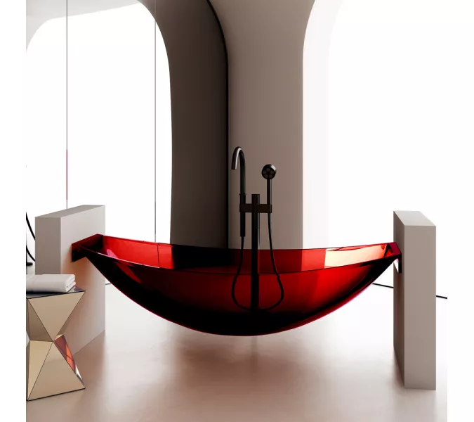 Ванна из полиэфирной смолы ABBER Kristall AT9704Rubin подвесная красная 180*80 прозрачная, Выбрать цвет: Красный