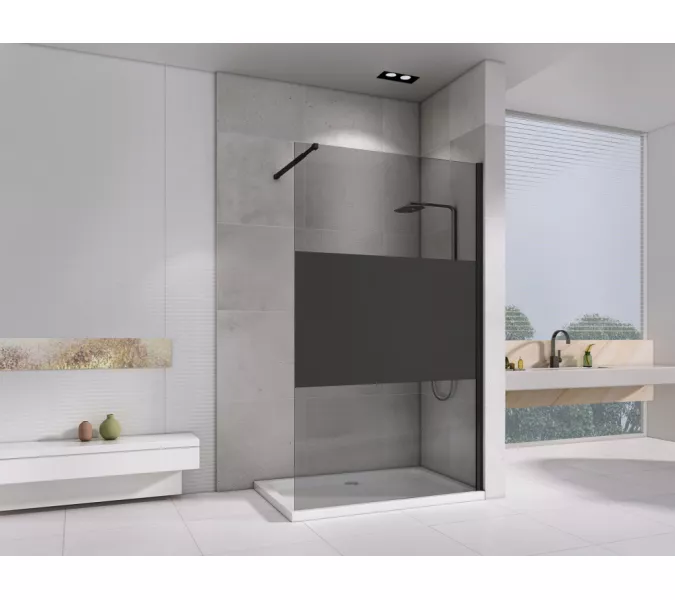 Душевая перегородка ABBER Immer Offen AG69120BT, Цвет профиля (вариация): Черный, Выбрать цвет: прозрачное с тонированной полосой, Выбрать размер: 120, изображение 2