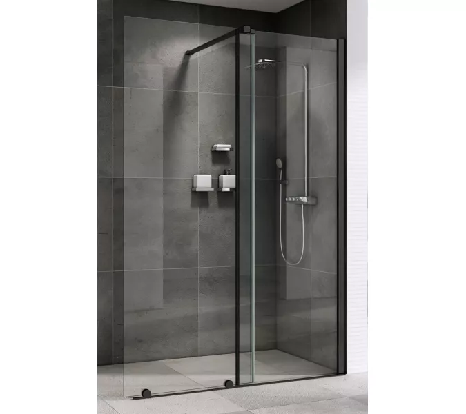 Душевая перегородка раздвижная  ABBER Komfort, Цвет профиля (вариация): Черный, Выбрать цвет: прозрачное, Выбрать размер: 120
